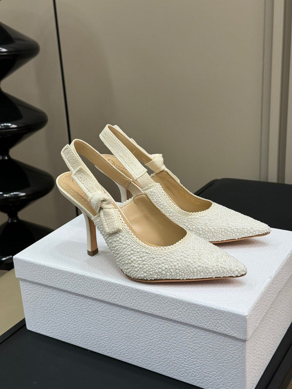 J'Adior Slingback White Cotton Microbeads