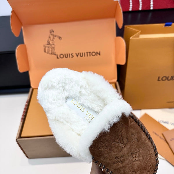 LV Ski Colorado Closed Mule Brown Chocolate Suede Wool 542229