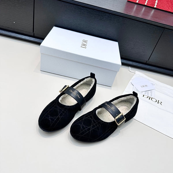 CD 26s Frost Ballet Flat In Black Cannage Suede And Calfskin