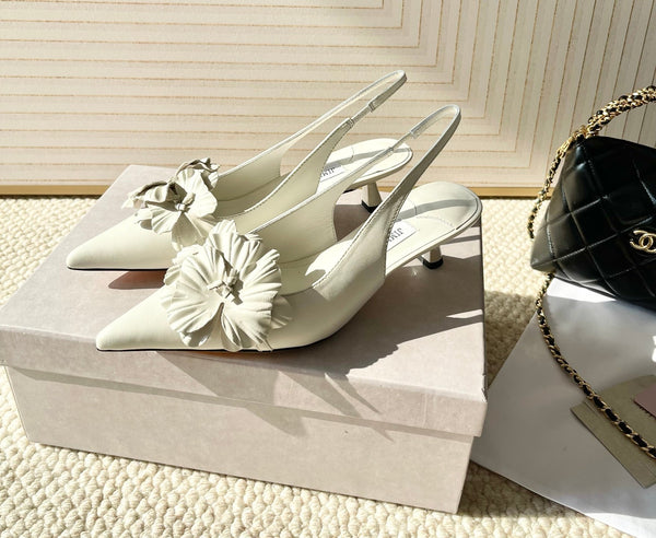 Jimmy Choo Skye Corsage Slingback White Sheepskin 669841
