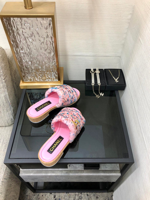 CC 26s Slippers Pink Mix Blue Red Fleece Wool Leather 970121