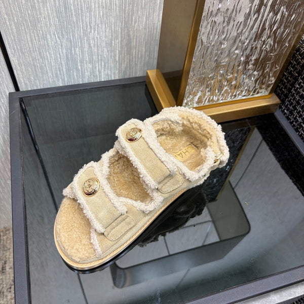 CC 26s Dad Sandals Light Khaki Suede Shearing 970115