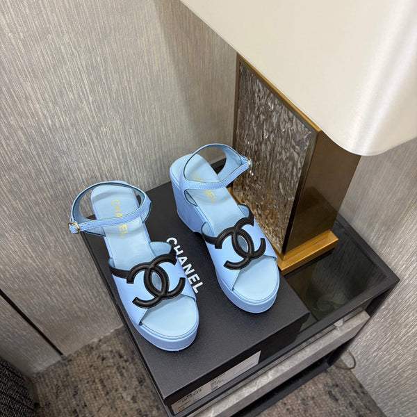 CC 26s Platform Sandals Light Blue Black Sheepskin 688704