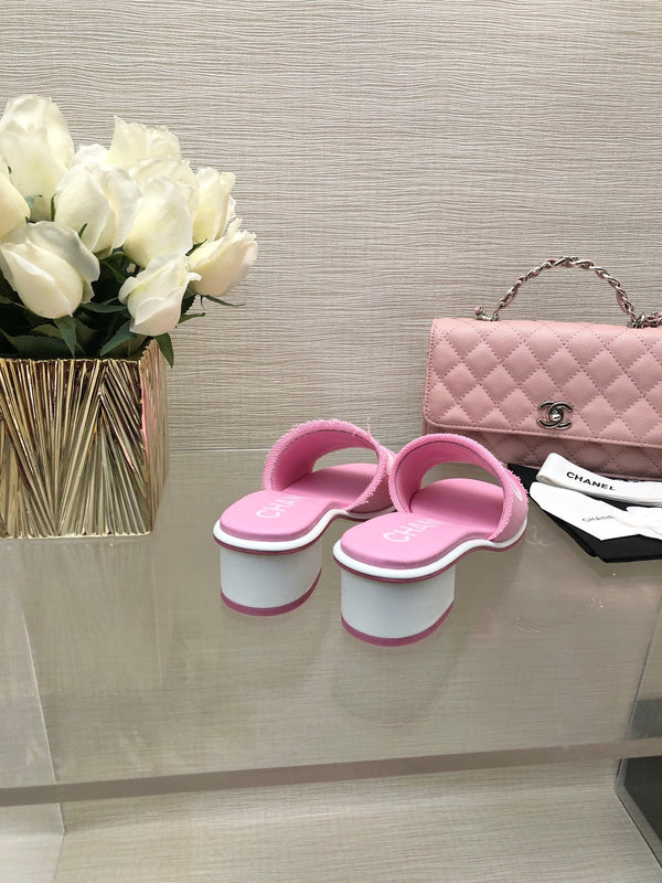 CC 25C Mid Heel Mule Pink Fabric Material 212962