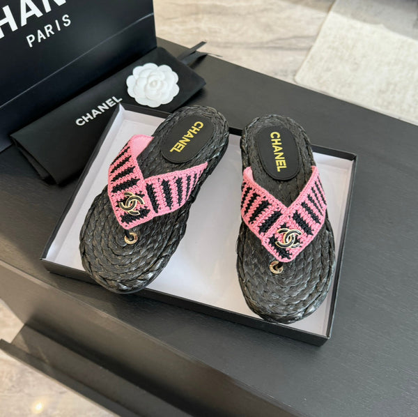 CC 26s Double C Hottest Flip-Flops Black Pink Knit