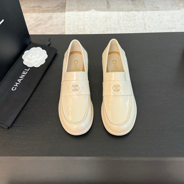 CC Moccasins Glossy White Cowhide