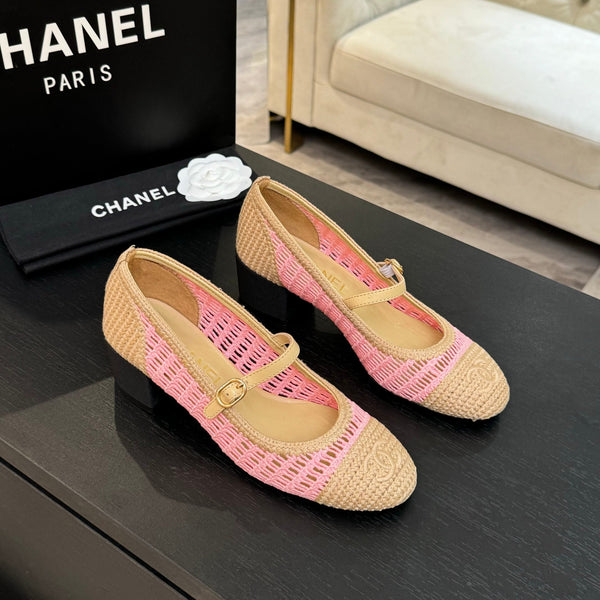 CC 25P Mary Jane 50mm Beige Pink Raffia 373788