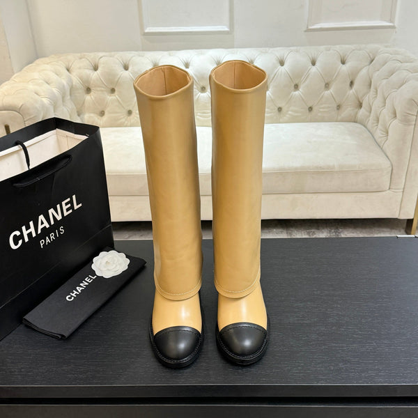 CC 26s Chunky Heel Trouser Boots Black Beige Sheepskin 673037