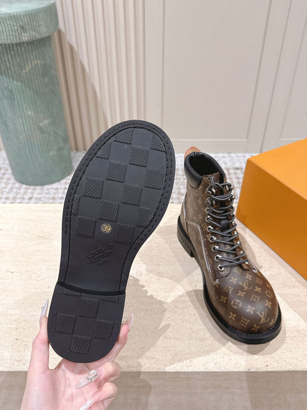 LV Ankle Boots Brown Black Monogram Canvas 555689
