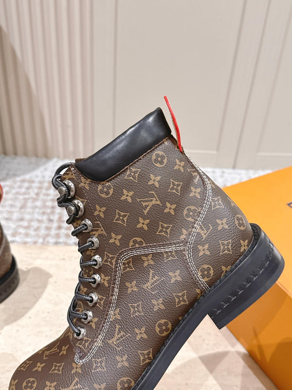 LV Ankle Boots Brown Black Monogram Canvas 555689