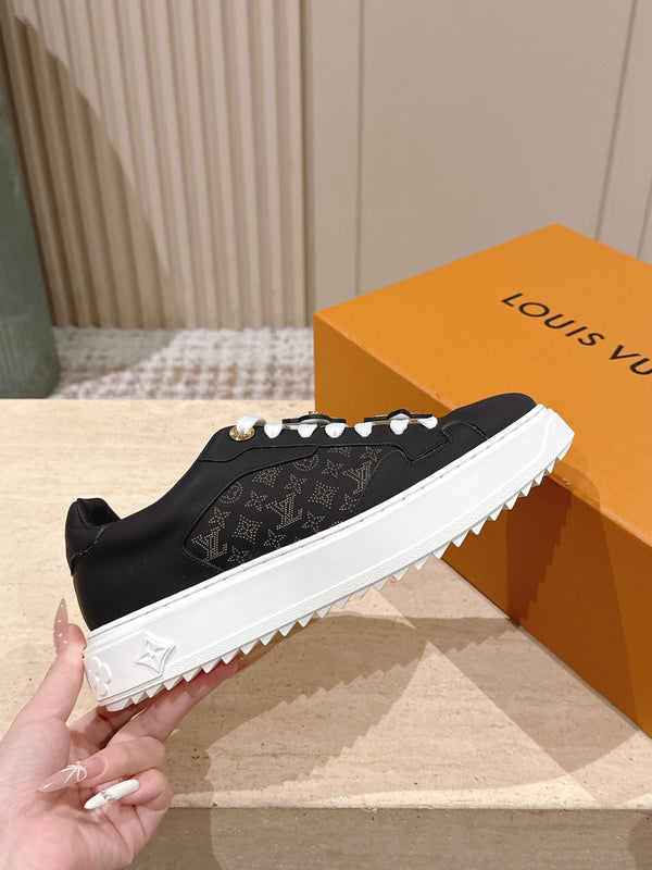 LV 1AICMB Time Out Sneaker Black Perforated Mahina Mongram Leather 555678