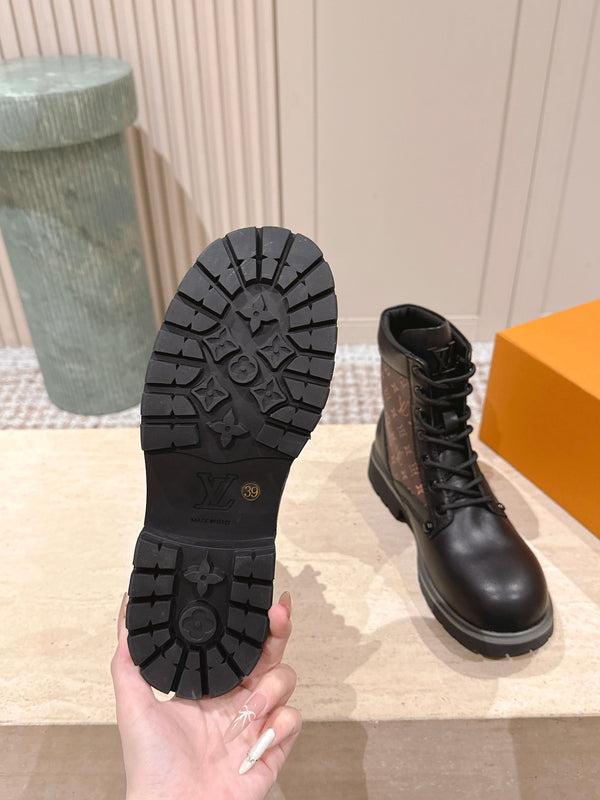 LV Boot Ranger Boots Black Brown Monogram Canvas & Cowhide 556605