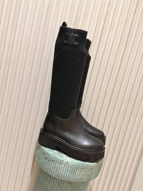 LV Celine Margaret Chelsea Boots Dark Brown  Calfskin and Woolen Fabric 532986