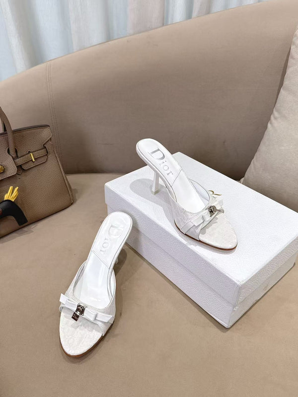 CD 26s Open Toe Mules 8.5cm White Oblique Canvas Leather 116947