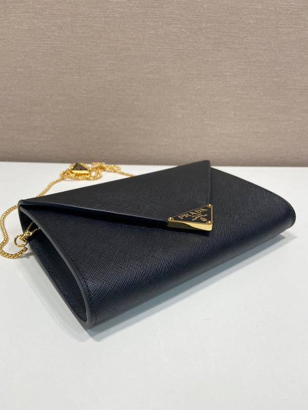 PRA Cross pattern envelope bag black leather 341148