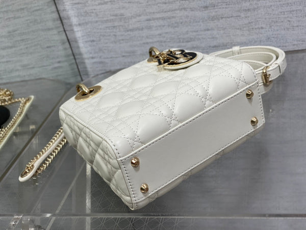 mini lady 17 white black lambskin