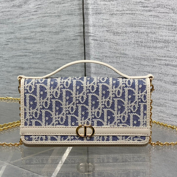 CD 2026 Montaigne Cigale Bag 20.5cm Blue White Canvas Leather 272677