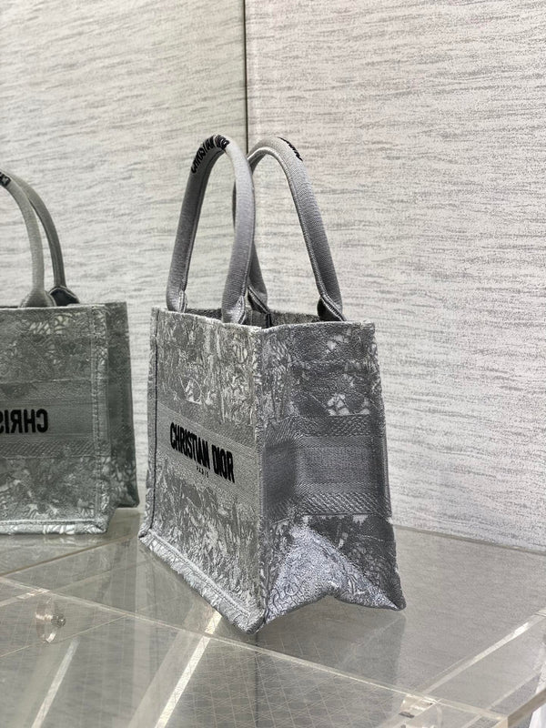 CD Small Dior Book Tote Scotland’s National Flower Pattern Grey Cotton