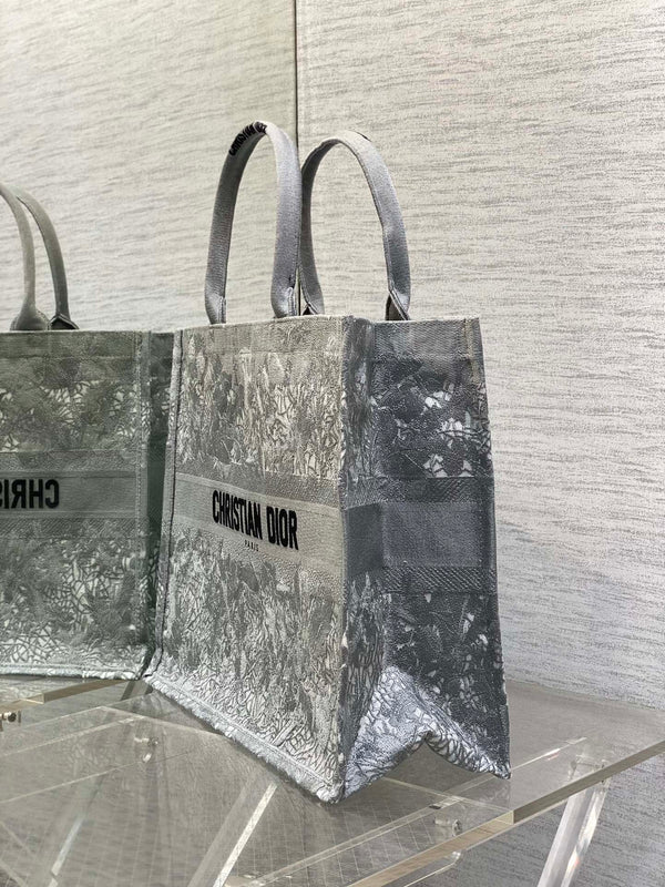 CD Large Dior Book Tote Scotland’s National Flower Pattern Grey Cotton