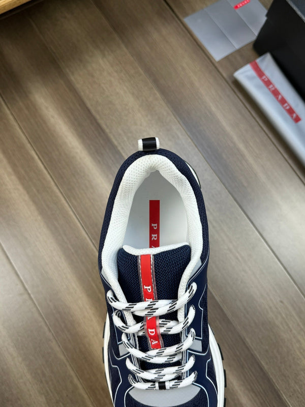 PRA SNEAKER NAVY BLUE NAPPA CALFSKIN AND FLYKNIT FABRIC