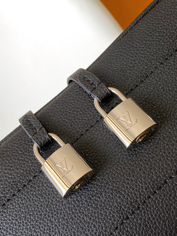 LV M12139 Flore Handbag 28cm Black Perforated Cowhide