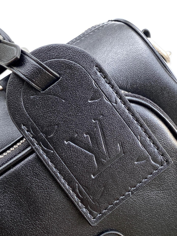 LV M13988 Keepall Bandoulière Cargo 25 Black Caflskin Sliver HW