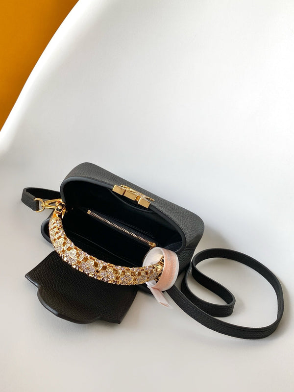 LV Capucines Mini Bedazzled Flower Handle Black Taurillon leather