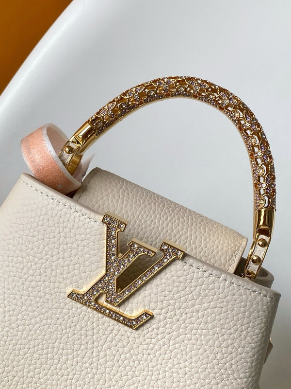 LV Capucines Mini Bedazzled Flower Handle Off White Taurillon leather