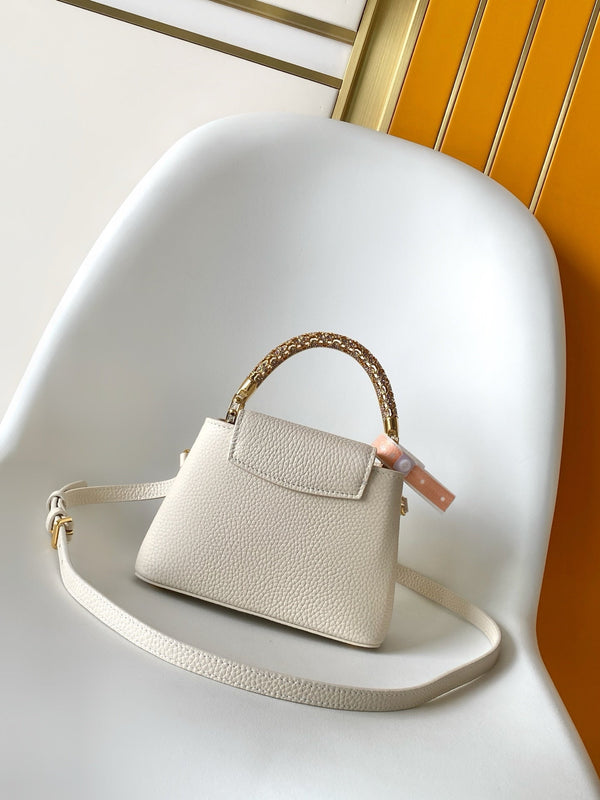 LV Capucines Mini Bedazzled Flower Handle Off White Taurillon leather