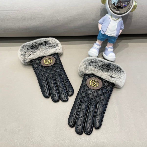 TOUCHSCREEN GLOVES IN BLACK LAMBSKIN AND RABBIT FUR 429210
