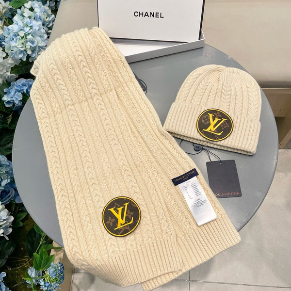 SET SCARF AND HAT IN CREAM BEIGE WOOL 434609
