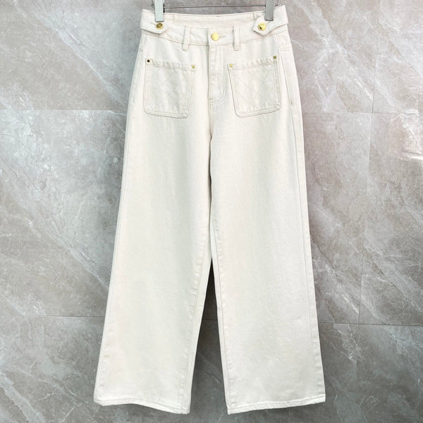 CD Quilted Pocket Wide-Leg Jeans Off-white Denim Cotton 351186