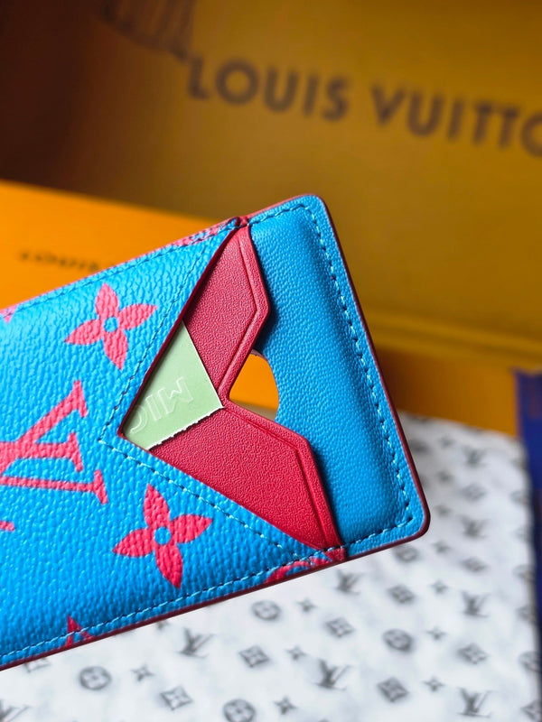LV M15034 Porte-Cartes Magnet Blue Red Monogram Glow Canvas & Cowhide