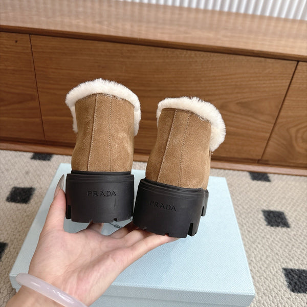 Prad Shearling Ankle Boots Camel Suede Fur 118341