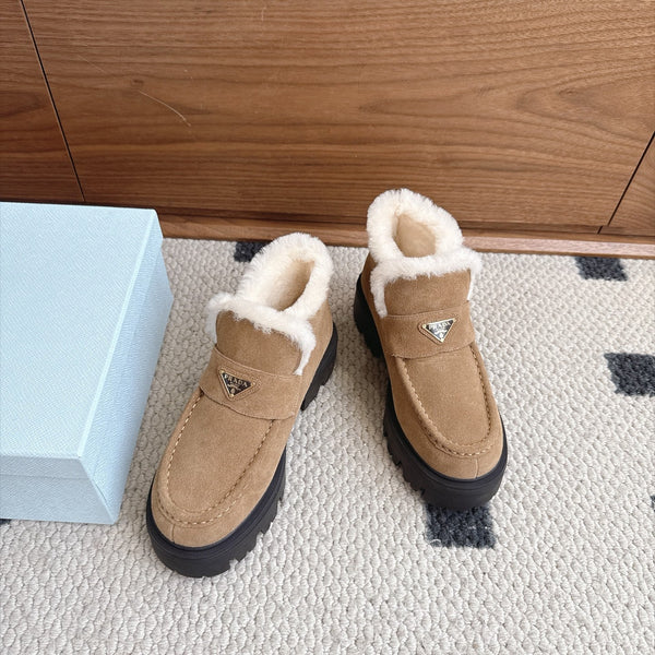 Prad Shearling Ankle Boots Camel Suede Fur 118341