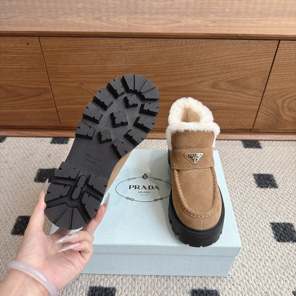 Prad Shearling Ankle Boots Camel Suede Fur 118341