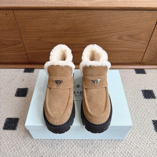 Prad Shearling Ankle Boots Camel Suede Fur 118341