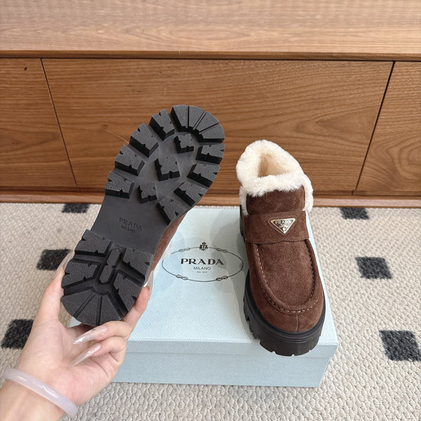 Prad Shearling Ankle Boots Dark Brown Suede Fur