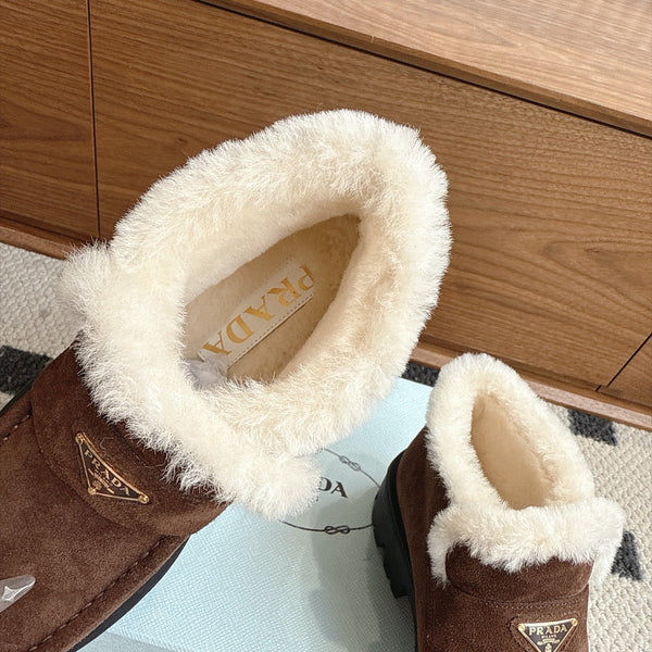 Prad Shearling Ankle Boots Dark Brown Suede Fur