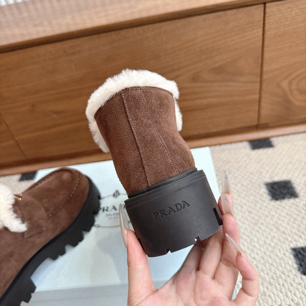 Prad Shearling Ankle Boots Dark Brown Suede Fur