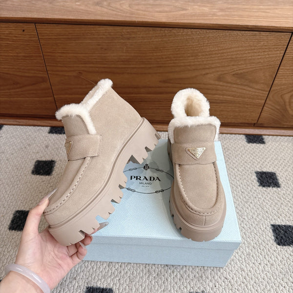 Prad Shearling Ankle Boots Beige Suede Fur 118343