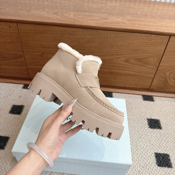 Prad Shearling Ankle Boots Beige Suede Fur 118343