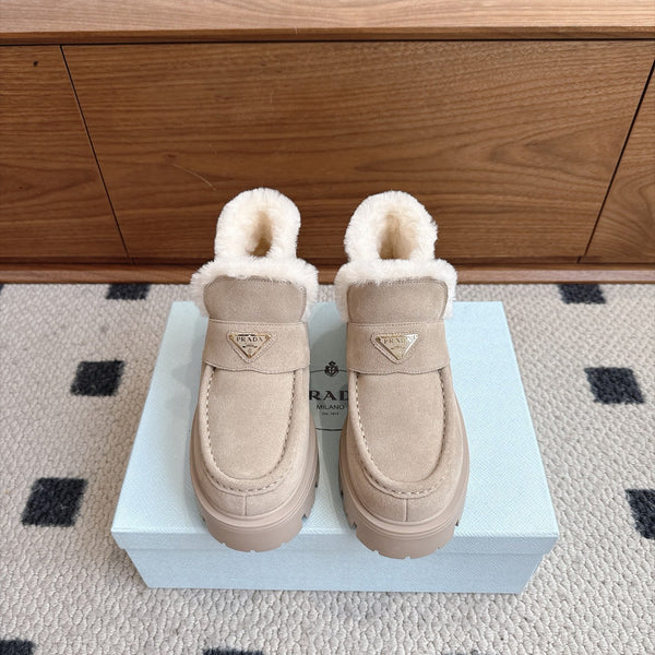 Prad Shearling Ankle Boots Beige Suede Fur 118343