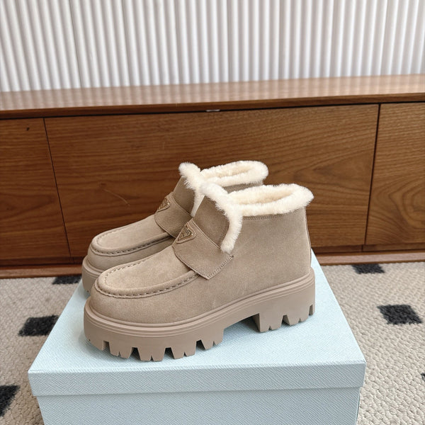 Prad Shearling Ankle Boots Beige Suede Fur 118343