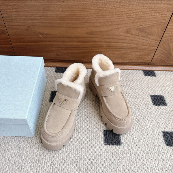 Prad Shearling Ankle Boots Beige Suede Fur 118343