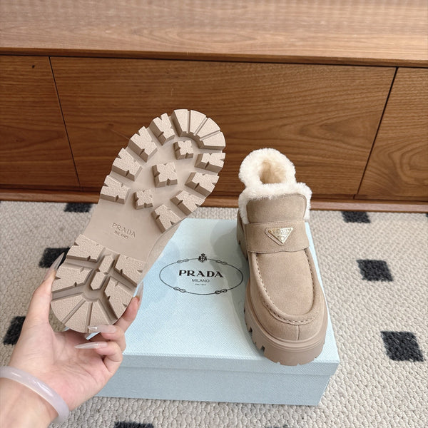 Prad Shearling Ankle Boots Beige Suede Fur 118343