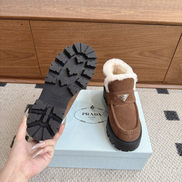 Prada Shearling Ankle Boots Brown Suede Fur 118344