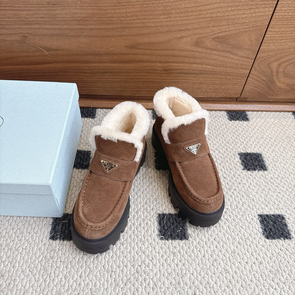 Prada Shearling Ankle Boots Brown Suede Fur 118344