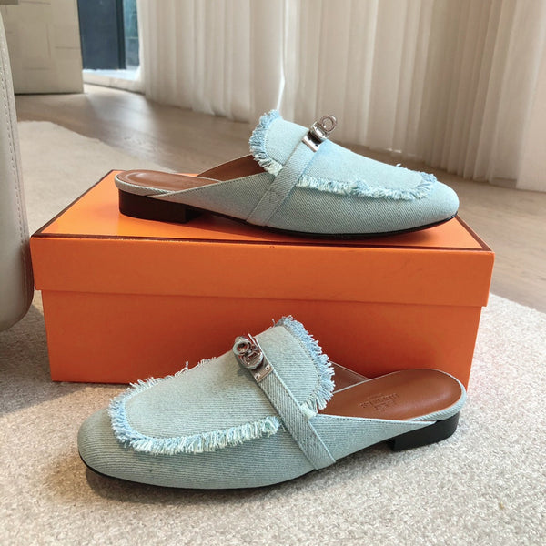 HM OZ Mule Denim Blue Cowhide 756854