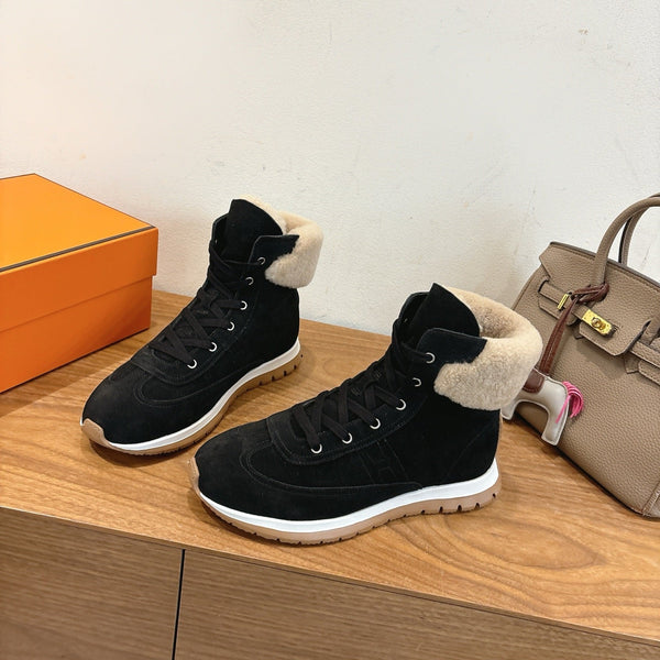 HM 26S Lieva Sneakers 3cm Black Suede Shearling 110595